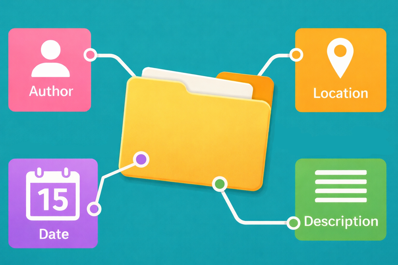 A magnifying glass highlighting metadata among hidden file details.
